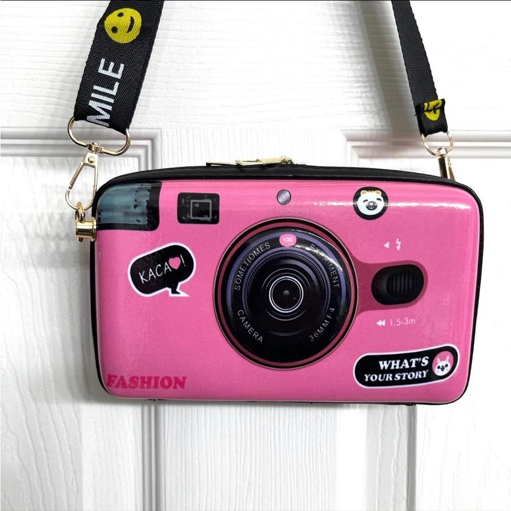 Mini Cartoon Camera Shape Crossbody Bag, PU Leather Square Novelty Bag